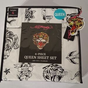 Ed Hardy Queen Sheet Set NWT - Black and White